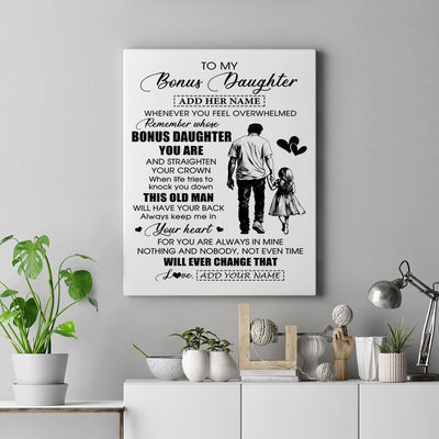 Personalized To My Bonus Daughter Gifts Canvas From Stepdad Whenever Man Unique Birthday Gifts For Stepdaughter Graduation Christmas Custom Art Print Framed Canvas | siriusteestore