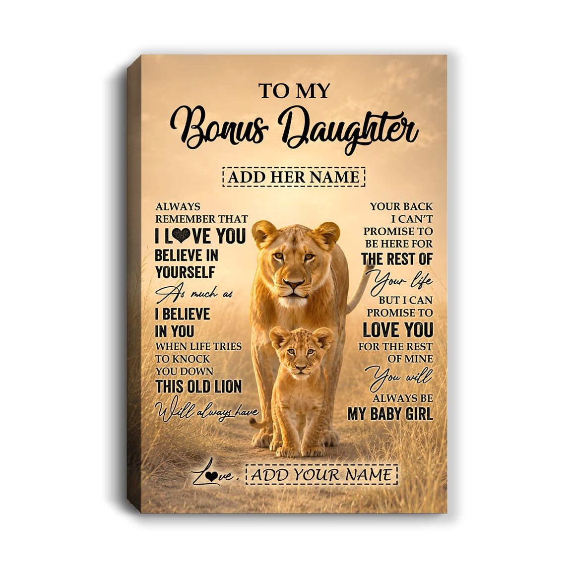 Personalized To My Bonus Daughter Gifts Canvas From Stepmom Always Remember Lion Gifts For Stepdaughter Birthday Graduation Christmas Custom Wall Art Framed Canvas | siriusteestore