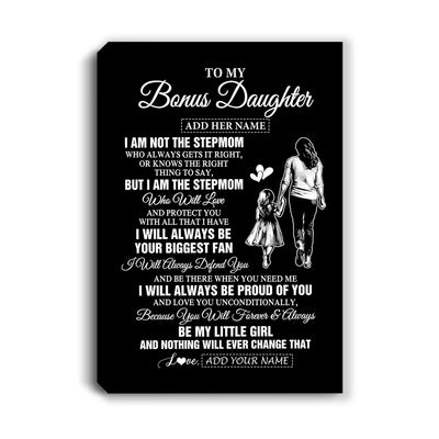 Personalized To My Bonus Daughter Gifts Canvas From Stepmom Biggest Fan Birthday Gifts For Stepdaughter From Stepmother Christmas Custom Wall Art Framed Canvas | siriusteestore