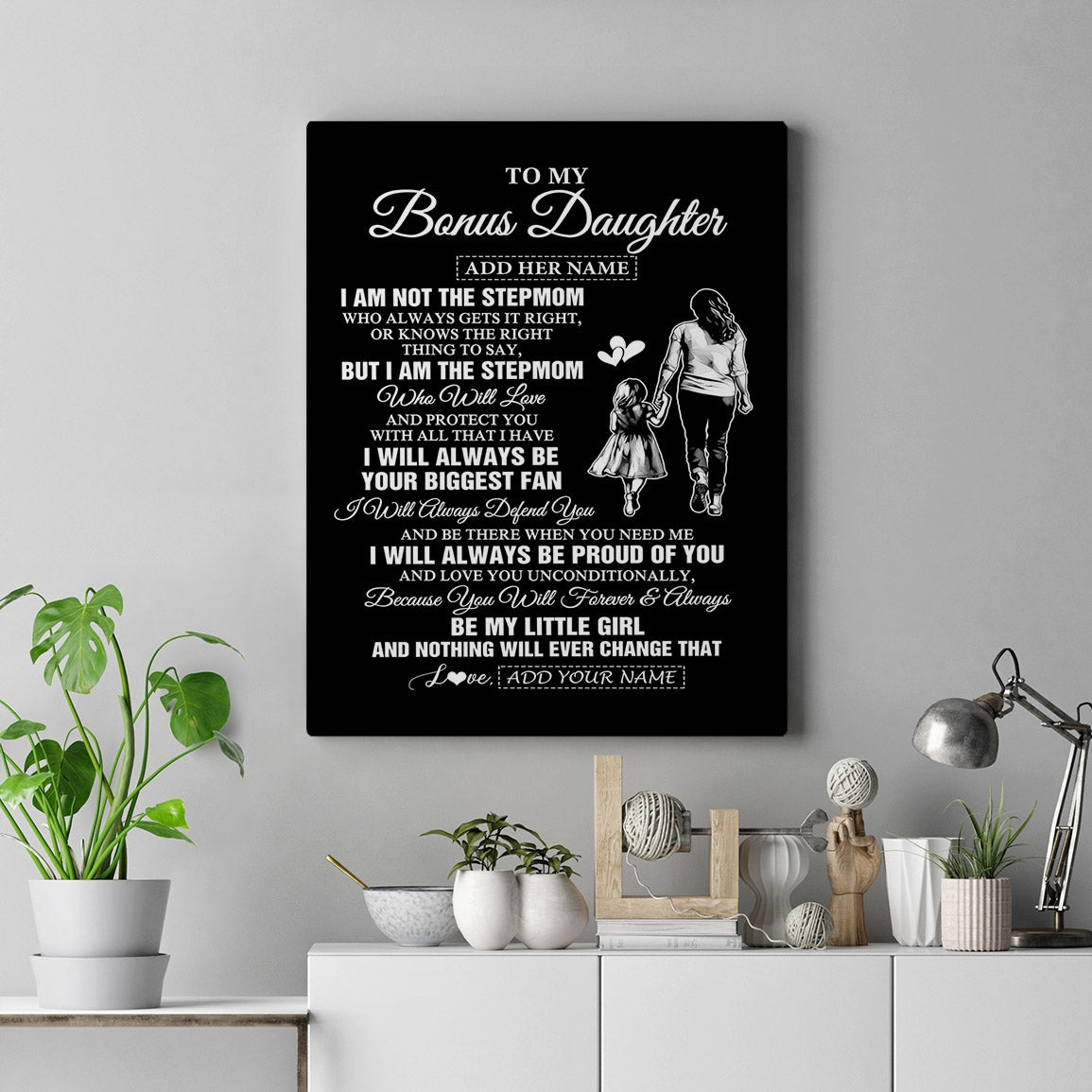 Personalized To My Bonus Daughter Gifts Canvas From Stepmom Biggest Fan Birthday Gifts For Stepdaughter From Stepmother Christmas Custom Wall Art Framed Canvas | siriusteestore