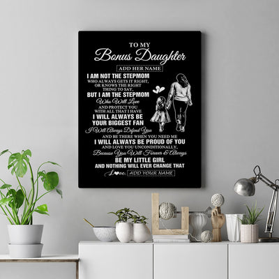 Personalized To My Bonus Daughter Gifts Canvas From Stepmom Biggest Fan Birthday Gifts For Stepdaughter From Stepmother Christmas Custom Wall Art Framed Canvas | siriusteestore