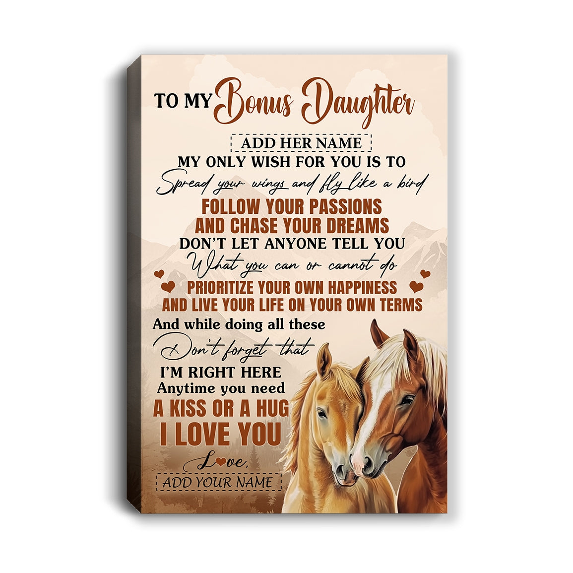Personalized To My Bonus Daughter Gifts Canvas From Stepmom Horse My Only Wish For You Stepdaughter Birthday Gifts Graduation Christmas Custom Wall Art Framed Canvas | siriusteestore