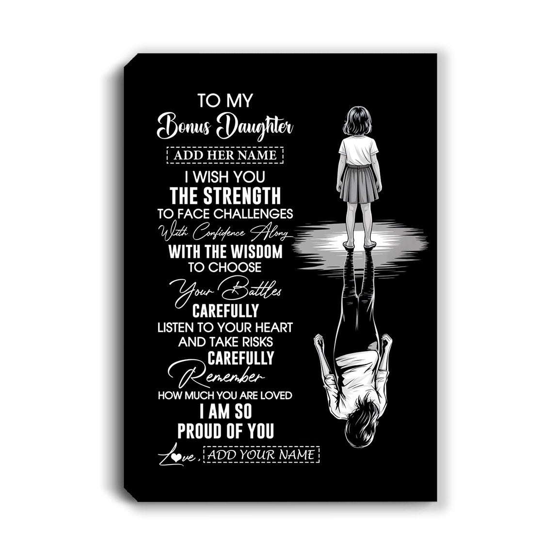 Personalized To My Bonus Daughter Gifts Canvas From Stepmom Stepdad I Wish You The Strength Stepdaughter Birthday Gifts Christmas Graduation Custom Wall Art Framed Canvas | siriusteestore