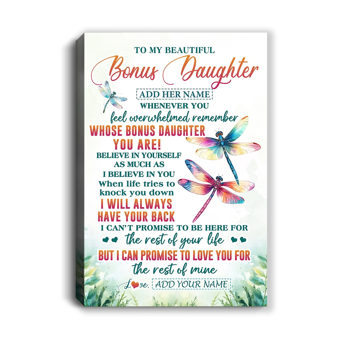 Personalized To My Bonus Daughter Gifts Canvas From Stepmom Stepdad Whenever You Feel Dragonfly Stepdaughter Birthday Gifts Christmas Custom Wall Art Framed Canvas | siriusteestore