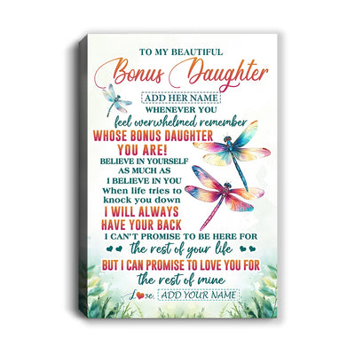 Personalized To My Bonus Daughter Gifts Canvas From Stepmom Stepdad Whenever You Feel Dragonfly Stepdaughter Birthday Gifts Christmas Custom Wall Art Framed Canvas | siriusteestore