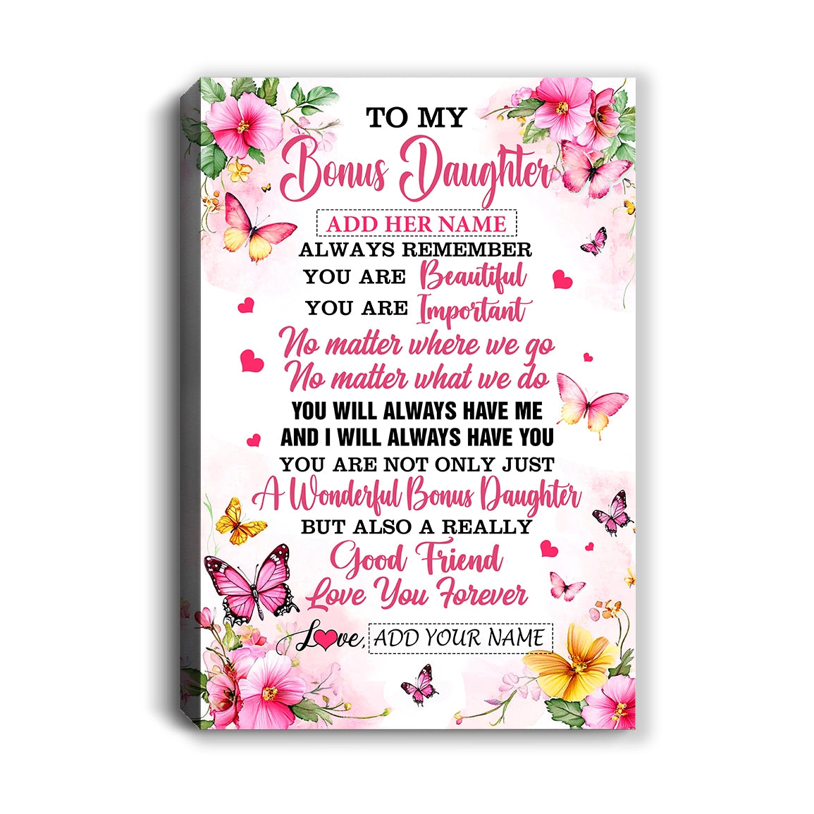 Personalized To My Bonus Daughter Gifts Canvas From Stepmom Stepdad You Are Beautiful Birthday Gifts For Stepdaughter Graduation Christmas Custom Wall Art Framed Canvas | siriusteestore