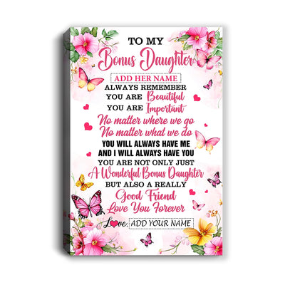 Personalized To My Bonus Daughter Gifts Canvas From Stepmom Stepdad You Are Beautiful Birthday Gifts For Stepdaughter Graduation Christmas Custom Wall Art Framed Canvas | siriusteestore