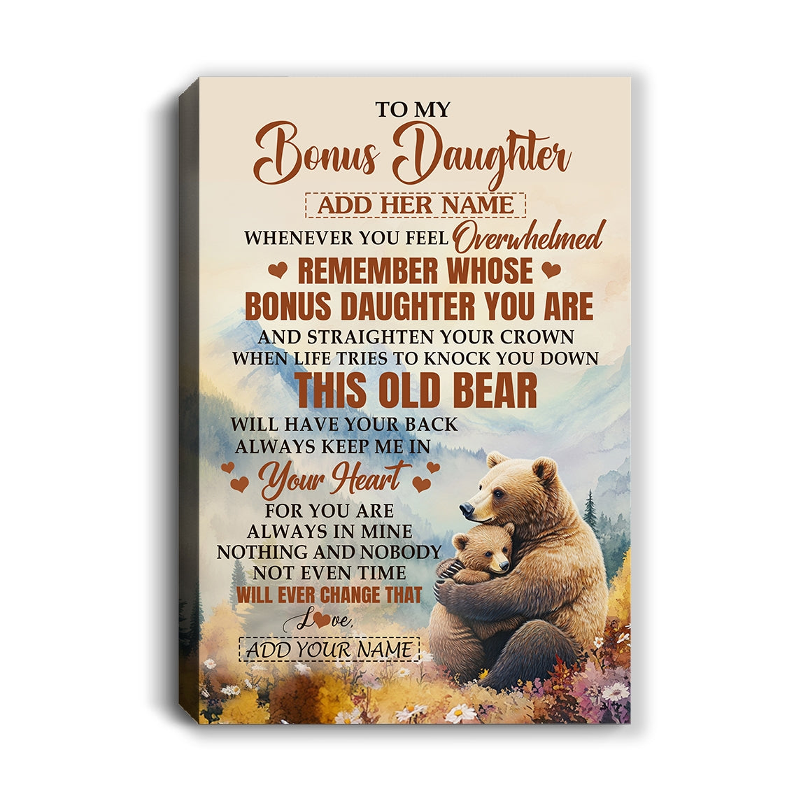 Personalized To My Bonus Daughter Gifts Canvas From Stepmom Whenever Bear Unique Birthday Gifts For Stepdaughter Graduation Christmas Custom  Art Print Framed Canvas | siriusteestore