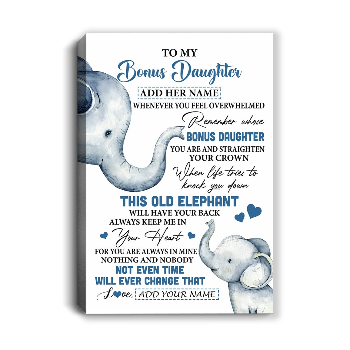 Personalized To My Bonus Daughter Gifts Canvas From Stepmom Whenever Elephant Unique Birthday Gifts For Stepdaughter Graduation Christmas Custom Print Framed Canvas | siriusteestore