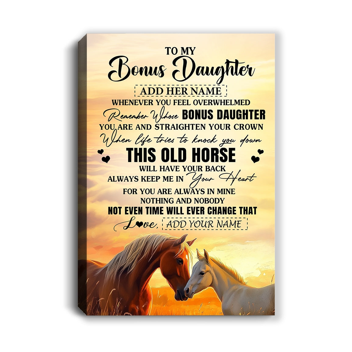Personalized To My Bonus Daughter Gifts Canvas From Stepmom Whenever Horse Unique Birthday Gifts For Stepdaughter Graduation Christmas Custom Print Framed Canvas | siriusteestore
