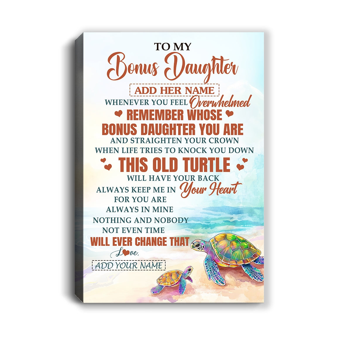 Personalized To My Bonus Daughter Gifts Canvas From Stepmom Whenever Turtle Unique Birthday Gifts For Stepdaughter Graduation Christmas Custom Print Framed Canvas | siriusteestore