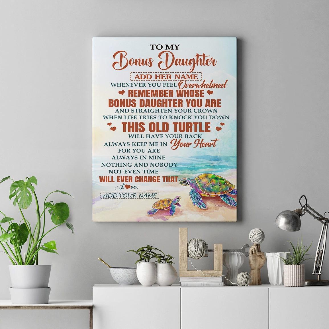 Personalized To My Bonus Daughter Gifts Canvas From Stepmom Whenever Turtle Unique Birthday Gifts For Stepdaughter Graduation Christmas Custom Print Framed Canvas | siriusteestore
