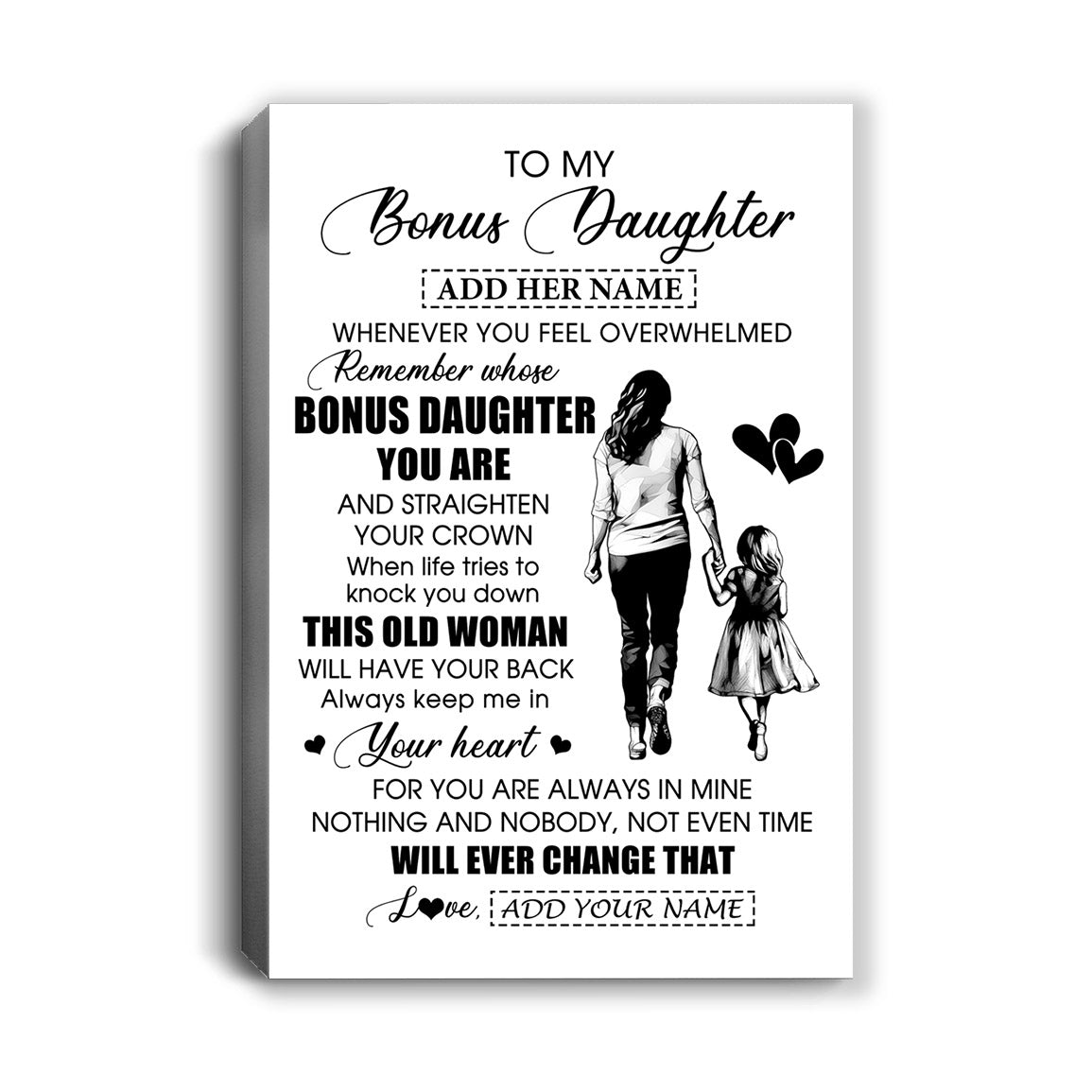 Personalized To My Bonus Daughter Gifts Canvas From Stepmom Whenever Woman Unique Birthday Gifts For Stepdaughter Graduation Christmas Custom Art Print Framed Canvas | siriusteestore
