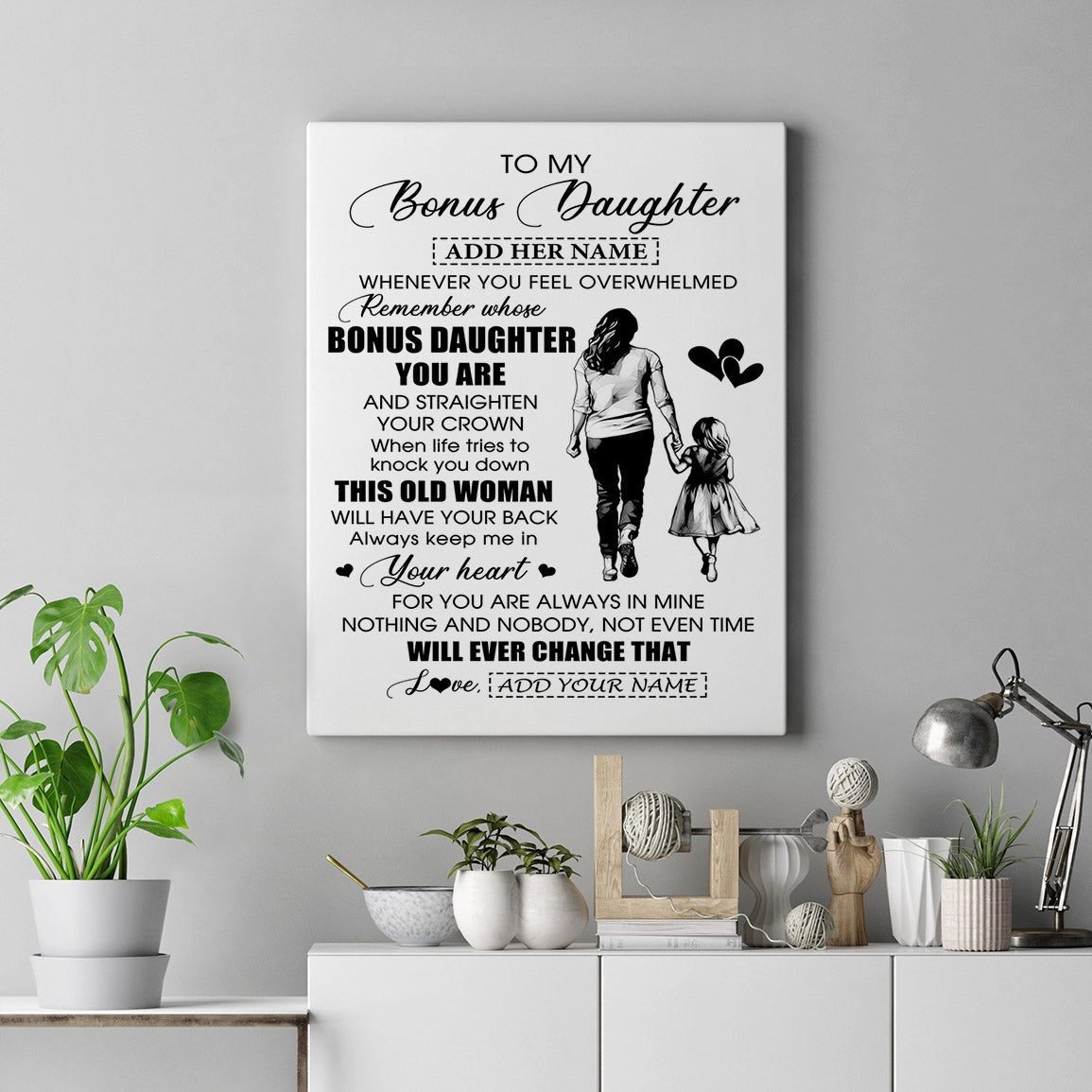 Personalized To My Bonus Daughter Gifts Canvas From Stepmom Whenever Woman Unique Birthday Gifts For Stepdaughter Graduation Christmas Custom Art Print Framed Canvas | siriusteestore