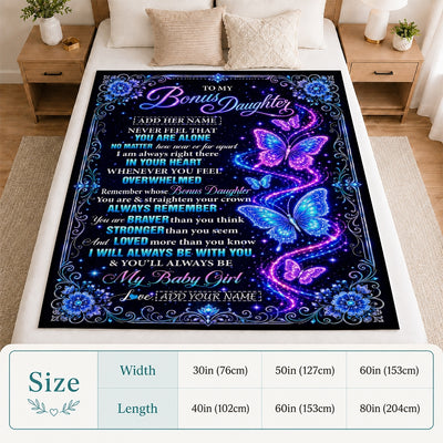 Personalized To My Bonus Daughter Gifts From Dad Mom Blanket Galaxy Butterfly Always Remember Custom Gift For Stepdaughter Birthday Christmas Fleece Blanket | siriusteestore