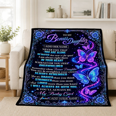 Personalized To My Bonus Daughter Gifts From Dad Mom Blanket Galaxy Butterfly Always Remember Custom Gift For Stepdaughter Birthday Christmas Fleece Blanket | siriusteestore