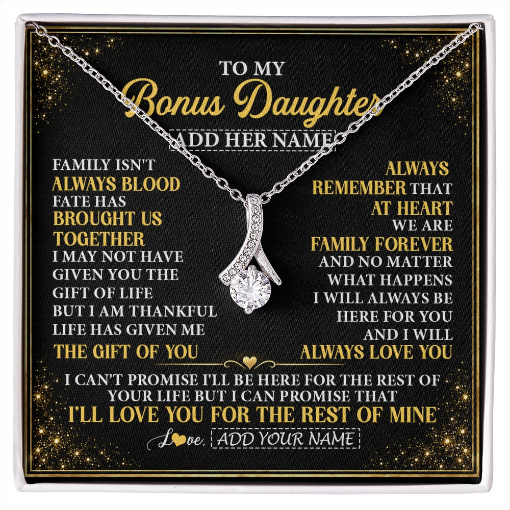 Alluring Beauty Necklace 14K White Gold Finish | 1 | Personalized To My Bonus Daughter Gifts From Mom Dad Family Forever Neclace For Step Daughter Birthday Gifts Christmas Customized Gift Box Message Card | https://siriusteestore.