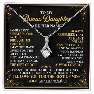 Alluring Beauty Necklace 14K White Gold Finish | 1 | Personalized To My Bonus Daughter Gifts From Mom Dad Family Forever Neclace For Step Daughter Birthday Gifts Christmas Customized Gift Box Message Card | https://siriusteestore.
