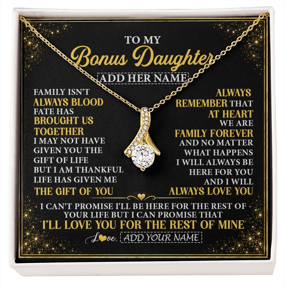 Alluring Beauty Necklace 18K Yellow Gold Finish | 1 | Personalized To My Bonus Daughter Gifts From Mom Dad Family Forever Neclace For Step Daughter Birthday Gifts Christmas Customized Gift Box Message Card | https://siriusteestore.