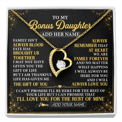 Forever Love Necklace 18K Yellow Gold Finish | 1 | Personalized To My Bonus Daughter Gifts From Mom Dad Family Forever Neclace For Step Daughter Birthday Gifts Christmas Customized Gift Box Message Card | https://siriusteestore.