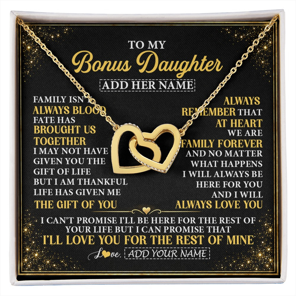 Interlocking Hearts Necklace 18K Yellow Gold Finish | 1 | Personalized To My Bonus Daughter Gifts From Mom Dad Family Forever Neclace For Step Daughter Birthday Gifts Christmas Customized Gift Box Message Card | https://siriusteestore.