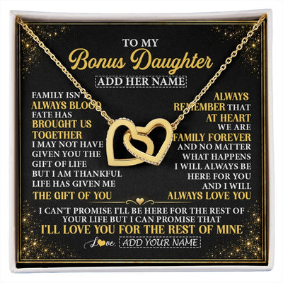 Interlocking Hearts Necklace 18K Yellow Gold Finish | 1 | Personalized To My Bonus Daughter Gifts From Mom Dad Family Forever Neclace For Step Daughter Birthday Gifts Christmas Customized Gift Box Message Card | https://siriusteestore.