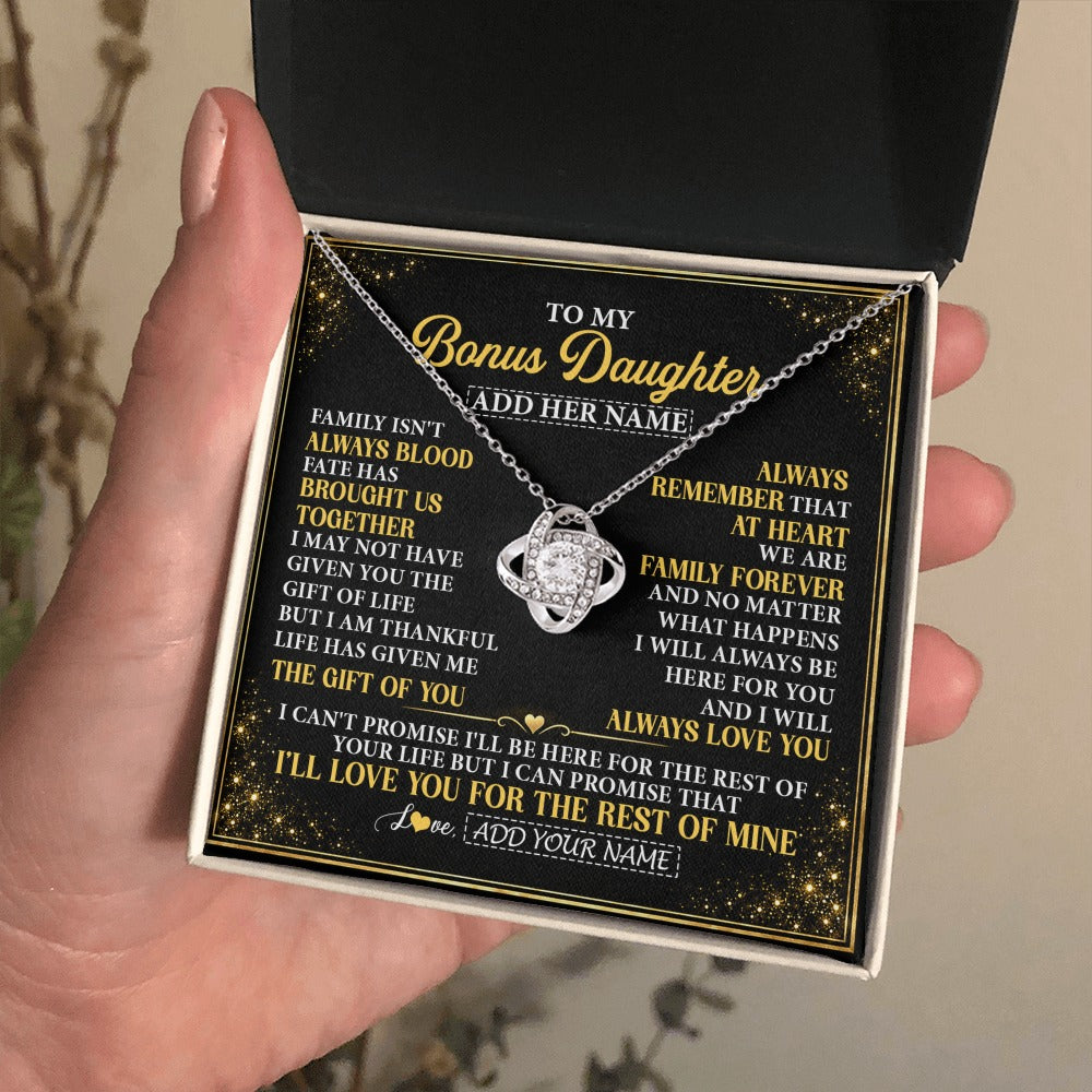 Love Knot Necklace 14K White Gold Finish | 2 | Personalized To My Bonus Daughter Gifts From Mom Dad Family Forever Neclace For Step Daughter Birthday Gifts Christmas Customized Gift Box Message Card | https://siriusteestore.