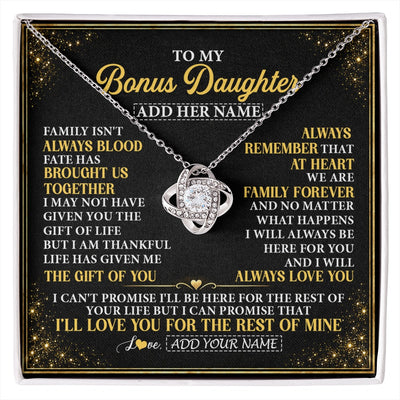 Love Knot Necklace 14K White Gold Finish | 1 | Personalized To My Bonus Daughter Gifts From Mom Dad Family Forever Neclace For Step Daughter Birthday Gifts Christmas Customized Gift Box Message Card | https://siriusteestore.