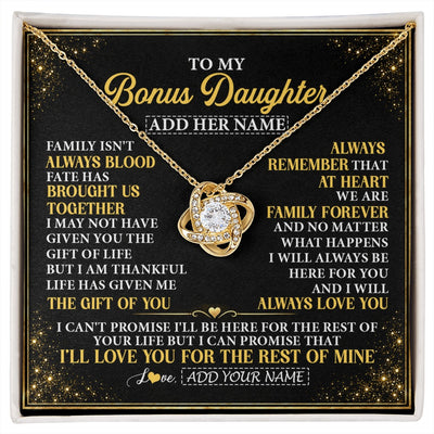 Love Knot Necklace 18K Yellow Gold Finish | 1 | Personalized To My Bonus Daughter Gifts From Mom Dad Family Forever Neclace For Step Daughter Birthday Gifts Christmas Customized Gift Box Message Card | https://siriusteestore.
