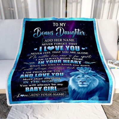 Personalized To My Bonus Daughter Gifts From Step Dad Blanket I Love You Lion Birthday Gift Ideas For Stepdaughter Graduation Christmas Fleece Throw Blanket | siriusteestore