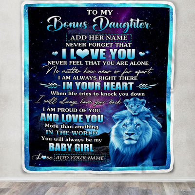 Personalized To My Bonus Daughter Gifts From Step Dad Blanket I Love You Lion Birthday Gift Ideas For Stepdaughter Graduation Christmas Fleece Throw Blanket | siriusteestore