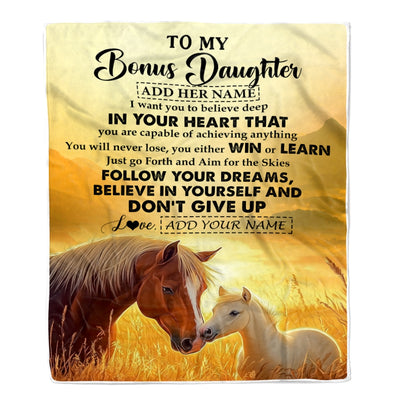 Personalized To My Bonus Daughter Gifts From Step Mom Blanket Don't Give Up Horse Gifts For Stepdaughter Birthday Graduation Christmas Custom Fleece Blanket | siriusteestore