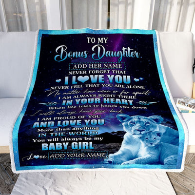 Personalized To My Bonus Daughter Gifts From Step Mom Blanket I Love You Lion Birthday Gift Ideas For Stepdaughter Graduation Christmas Fleece Throw Blanket | siriusteestore