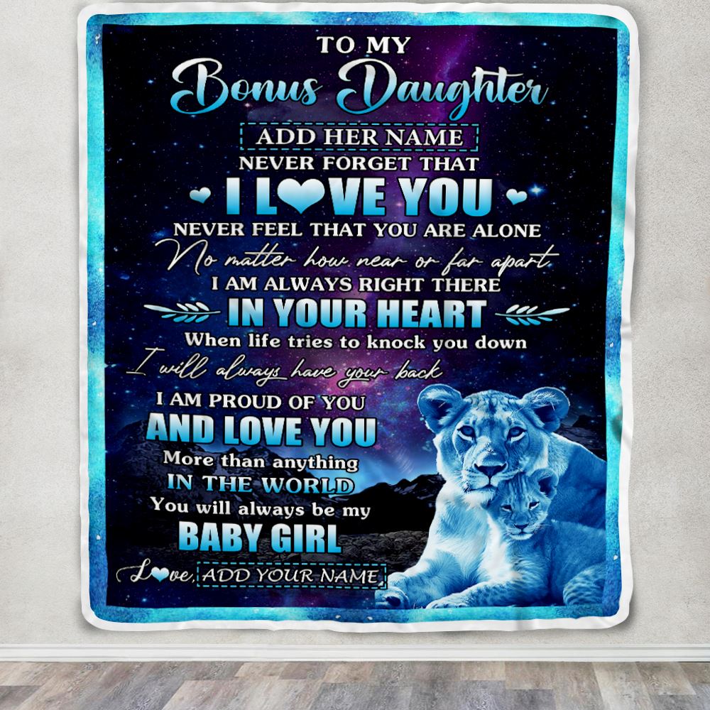Personalized To My Bonus Daughter Gifts From Step Mom Blanket I Love You Lion Birthday Gift Ideas For Stepdaughter Graduation Christmas Fleece Throw Blanket | siriusteestore