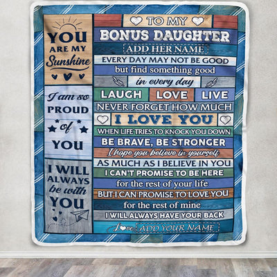 Personalized To My Bonus Daughter Gifts From Step Mom Blanket Wood I Love You Birthday Graduation Gifts For Stepdaughter Christmas Customized Fleece Blanket | siriusteestore