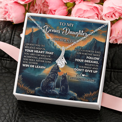 Alluring Beauty Necklace 14K White Gold Finish | 2 | Personalized To My Bonus Daughter Gifts From Step Mom Necklace Don't Give Up Wolf Gifts For Stepdaughter Birthday Graduation Christmas Gift Box Message Card | siriusteestore