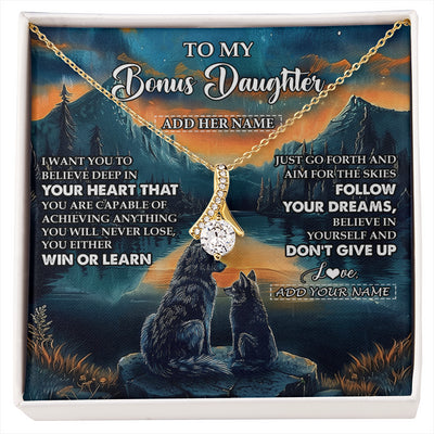 Alluring Beauty Necklace 18K Yellow Gold Finish | 1 | Personalized To My Bonus Daughter Gifts From Step Mom Necklace Don't Give Up Wolf Gifts For Stepdaughter Birthday Graduation Christmas Gift Box Message Card | siriusteestore