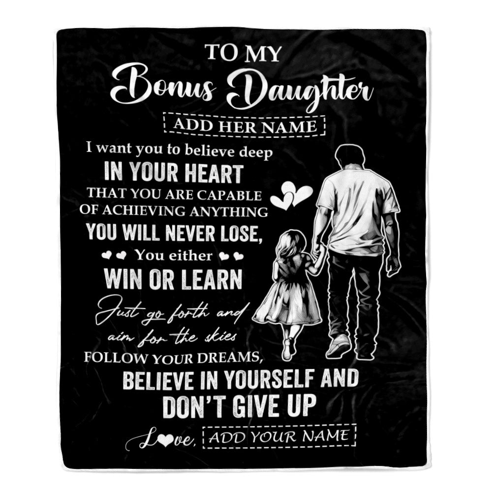 Personalized To My Bonus Daughter Gifts From Stepdad Blanket Don't Give Up Stepfather Gifts For Stepdaughter Birthday Graduation Christmas Fleece Blanket | siriusteestore