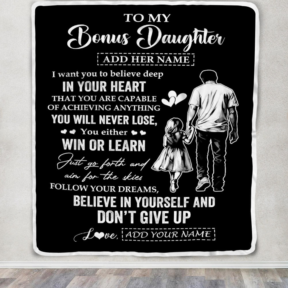Personalized To My Bonus Daughter Gifts From Stepdad Blanket Don't Give Up Stepfather Gifts For Stepdaughter Birthday Graduation Christmas Fleece Blanket | siriusteestore