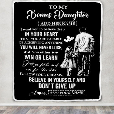 Personalized To My Bonus Daughter Gifts From Stepdad Blanket Don't Give Up Stepfather Gifts For Stepdaughter Birthday Graduation Christmas Fleece Blanket | siriusteestore