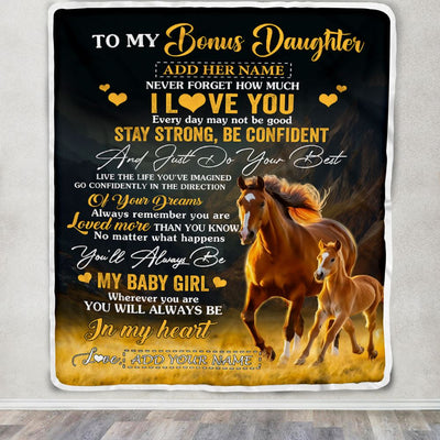 Personalized To My Bonus Daughter Gifts From Stepdad Blanket Horse Never Forget How Much I Love You Stepdaughter Birthday Graduation Christmas Fleece Blanket | siriusteestore