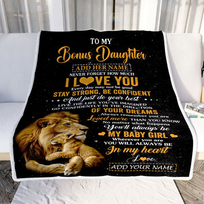 Personalized To My Bonus Daughter Gifts From Stepdad Blanket Lion Never Forget How Much I Love You Stepdaughter Birthday Gifts Christmas Fleece Blanket | siriusteestore