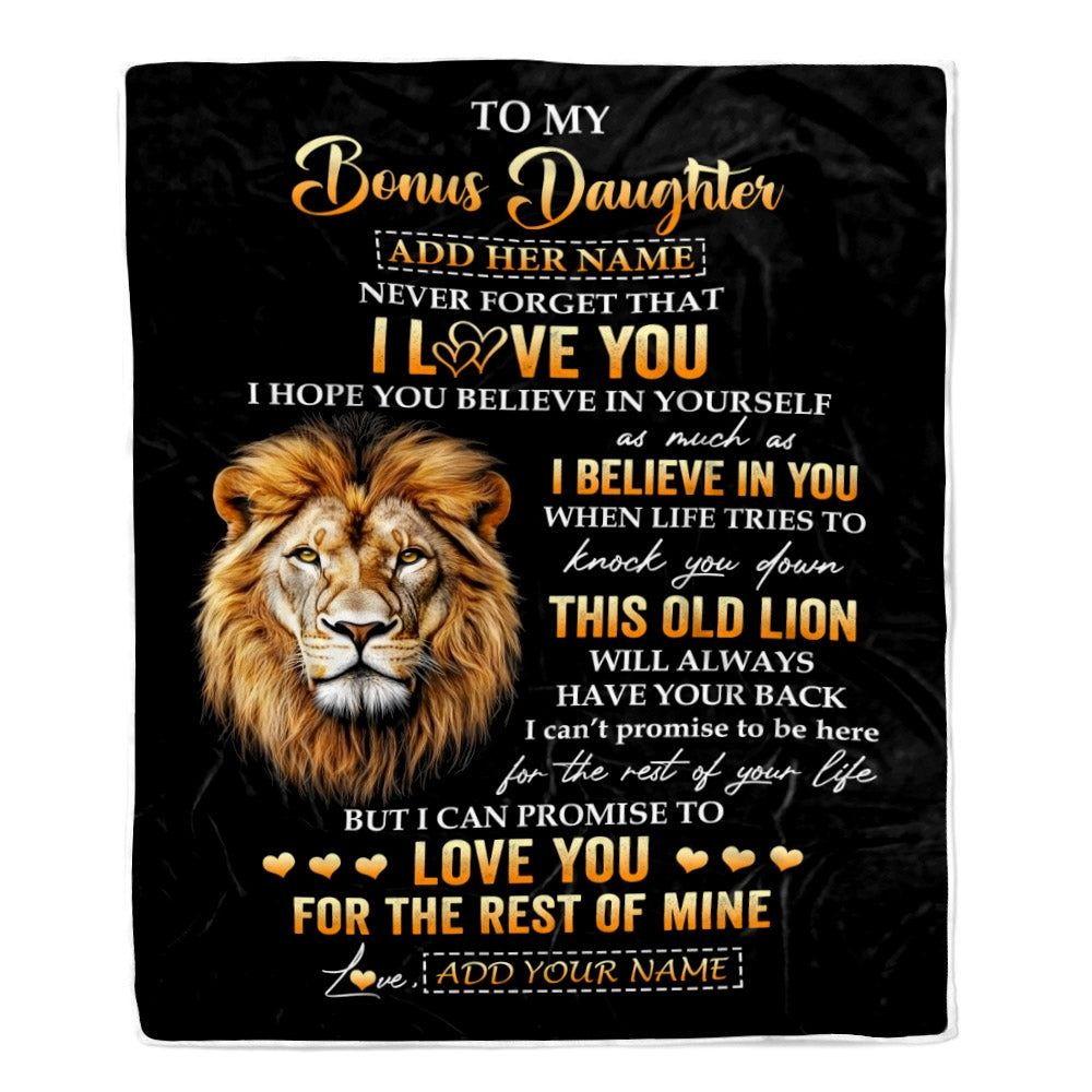Personalized To My Bonus Daughter Gifts From Stepdad Blanket Old Lion Love You Stepdaughter Birthday Gifts Graduation Christmas Custom Fleece Blanket | siriusteestore