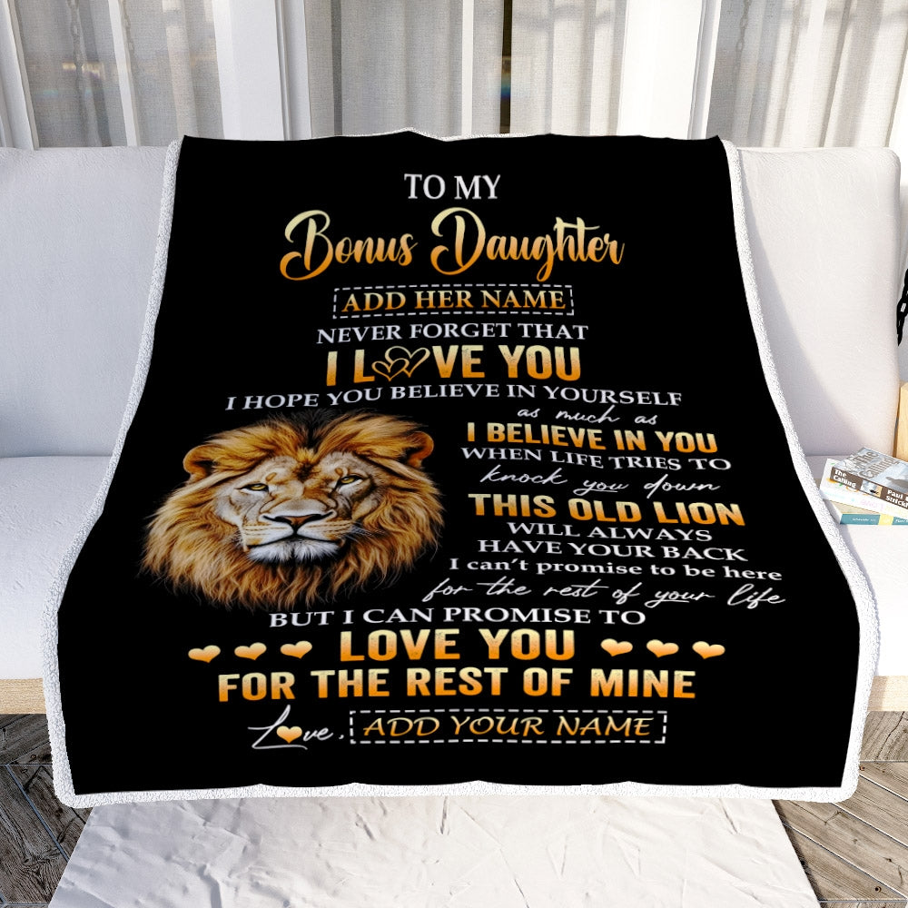 Personalized To My Bonus Daughter Gifts From Stepdad Blanket Old Lion Love You Stepdaughter Birthday Gifts Graduation Christmas Custom Fleece Blanket | siriusteestore