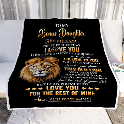 Personalized To My Bonus Daughter Gifts From Stepdad Blanket Old Lion Love You Stepdaughter Birthday Gifts Graduation Christmas Custom Fleece Blanket | siriusteestore