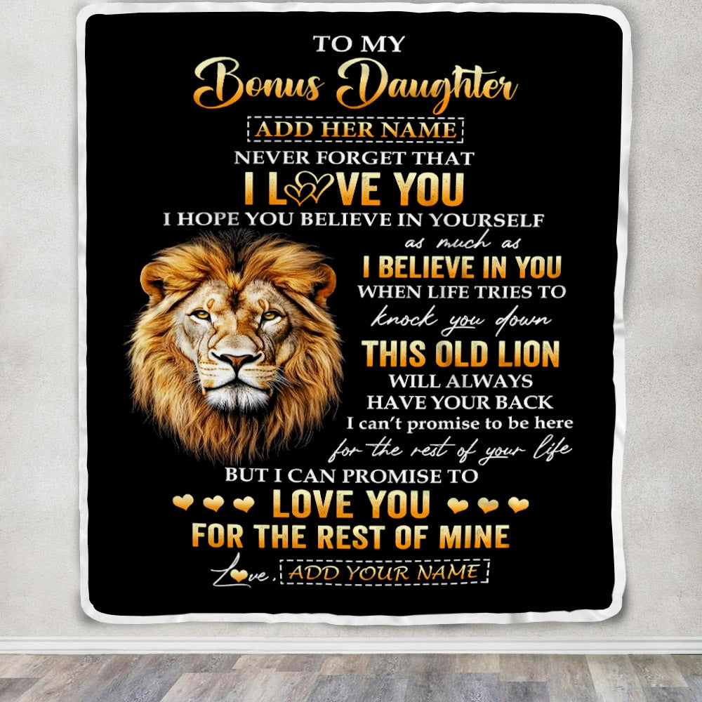 Personalized To My Bonus Daughter Gifts From Stepdad Blanket Old Lion Love You Stepdaughter Birthday Gifts Graduation Christmas Custom Fleece Blanket | siriusteestore