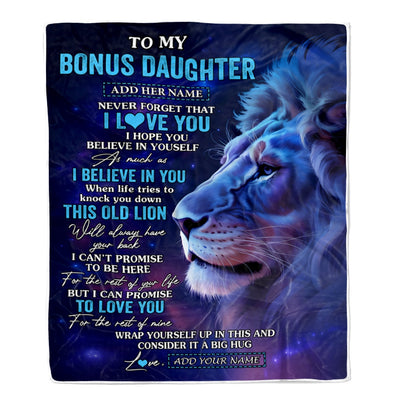 Personalized To My Bonus Daughter Gifts From Stepdad Blanket This Old Lion Heart Gifts For Stepdaughter Birthday Present Graduation Christmas Fleece Blanket | siriusteestore