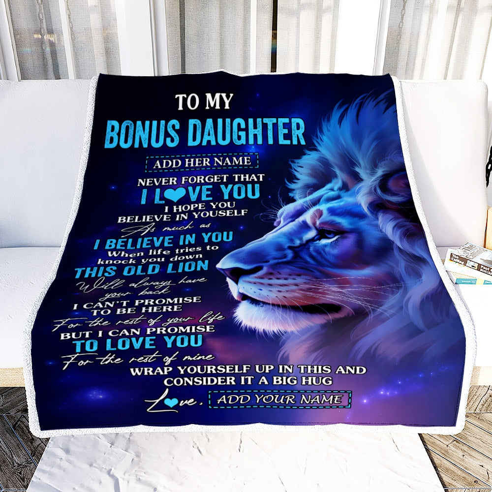 Personalized To My Bonus Daughter Gifts From Stepdad Blanket This Old Lion Heart Gifts For Stepdaughter Birthday Present Graduation Christmas Fleece Blanket | siriusteestore
