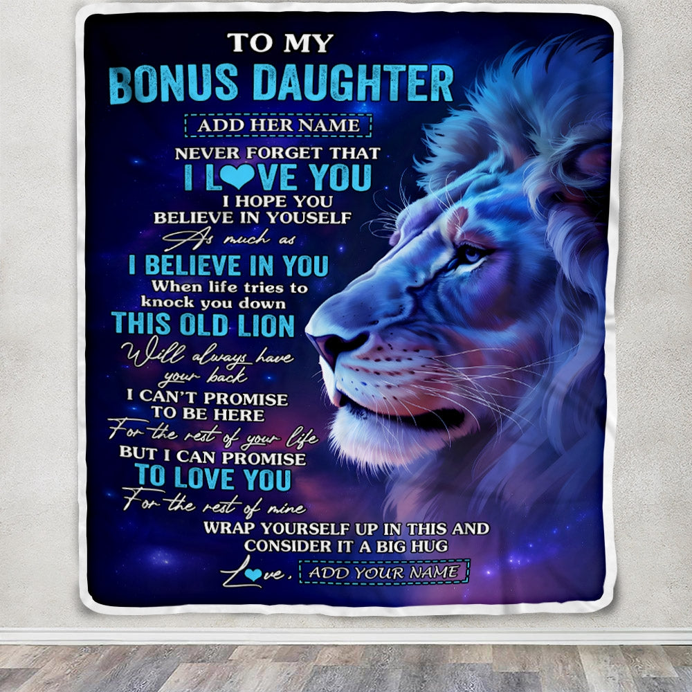Personalized To My Bonus Daughter Gifts From Stepdad Blanket This Old Lion Heart Gifts For Stepdaughter Birthday Present Graduation Christmas Fleece Blanket | siriusteestore