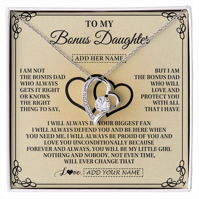 Forever Love Necklace 14K White Gold Finish | 1 | Personalized To My Bonus Daughter Gifts From Stepdad Bonus Daughter Birthday Gifts Jewelry Women Stepdaughter Pendant Necklace Christmas Gift Box Message Card | https://siriusteestore.